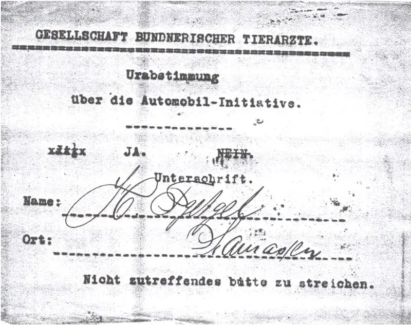 Stimmzettel der GBT für die Urabstimmung über ein Sanitätsauto /1921